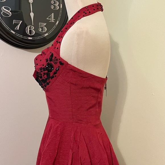 Trashy Diva Lena Ribbed Rayon Crimson siz 02 NWT Black beading halter neck - Picture 4 of 10